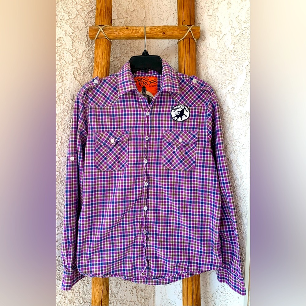 SALE 🔥 SWISS CROSS MEN’S LONG SLEEVE PURPLE PLAID LONG SLEEVE SHIRT